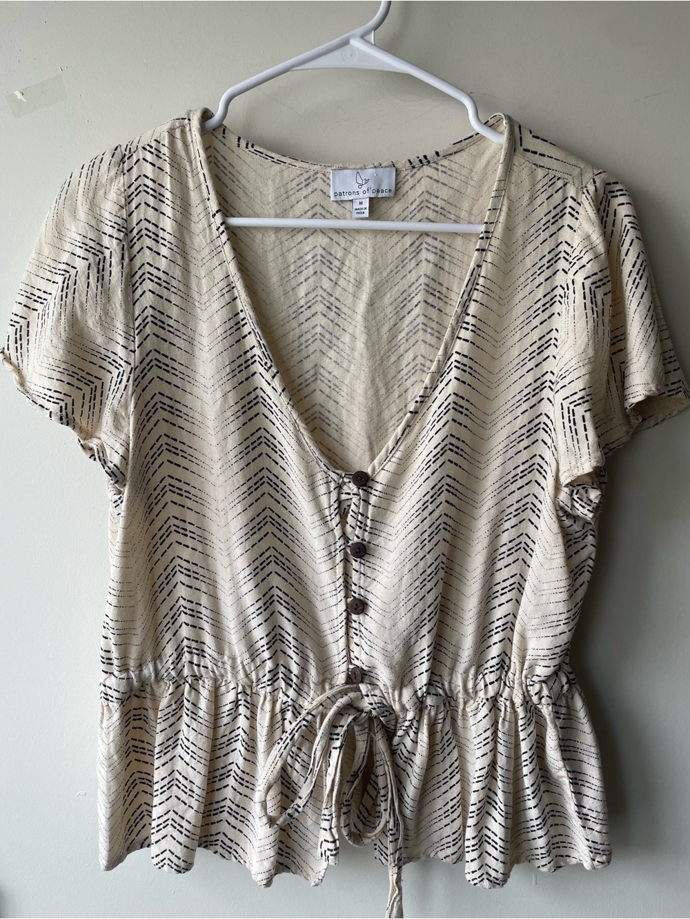 Patrons of Peace Cream Top with Black Chevron Print